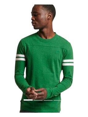 Superdry Mens Green Organic Cotton Vintage Logo Quarterback Long Sleeve Top XXL